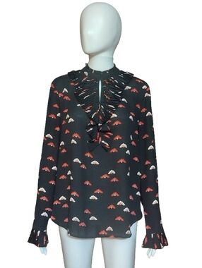 Ann Taylor Printed Ruffle Keyhole Blouse